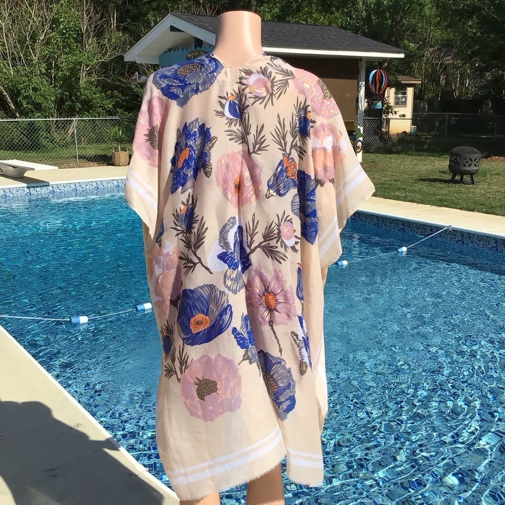 Woven Heart Womens Peach Floral Kimono Swimsuit Cover Up Size Large - Picture 4 of 6